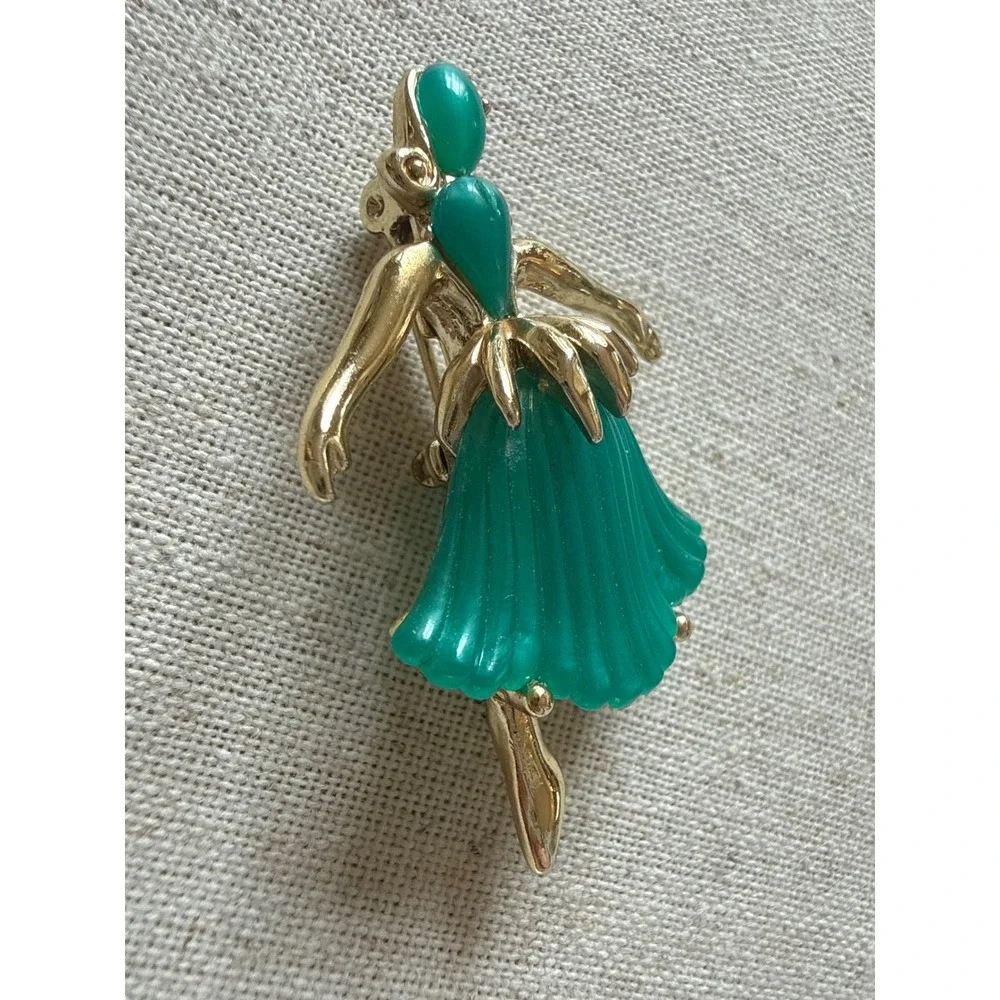 Vintage Trifari ?unsigned Ballerina‎ Brooch teal Green Dancer Costume Jewelry